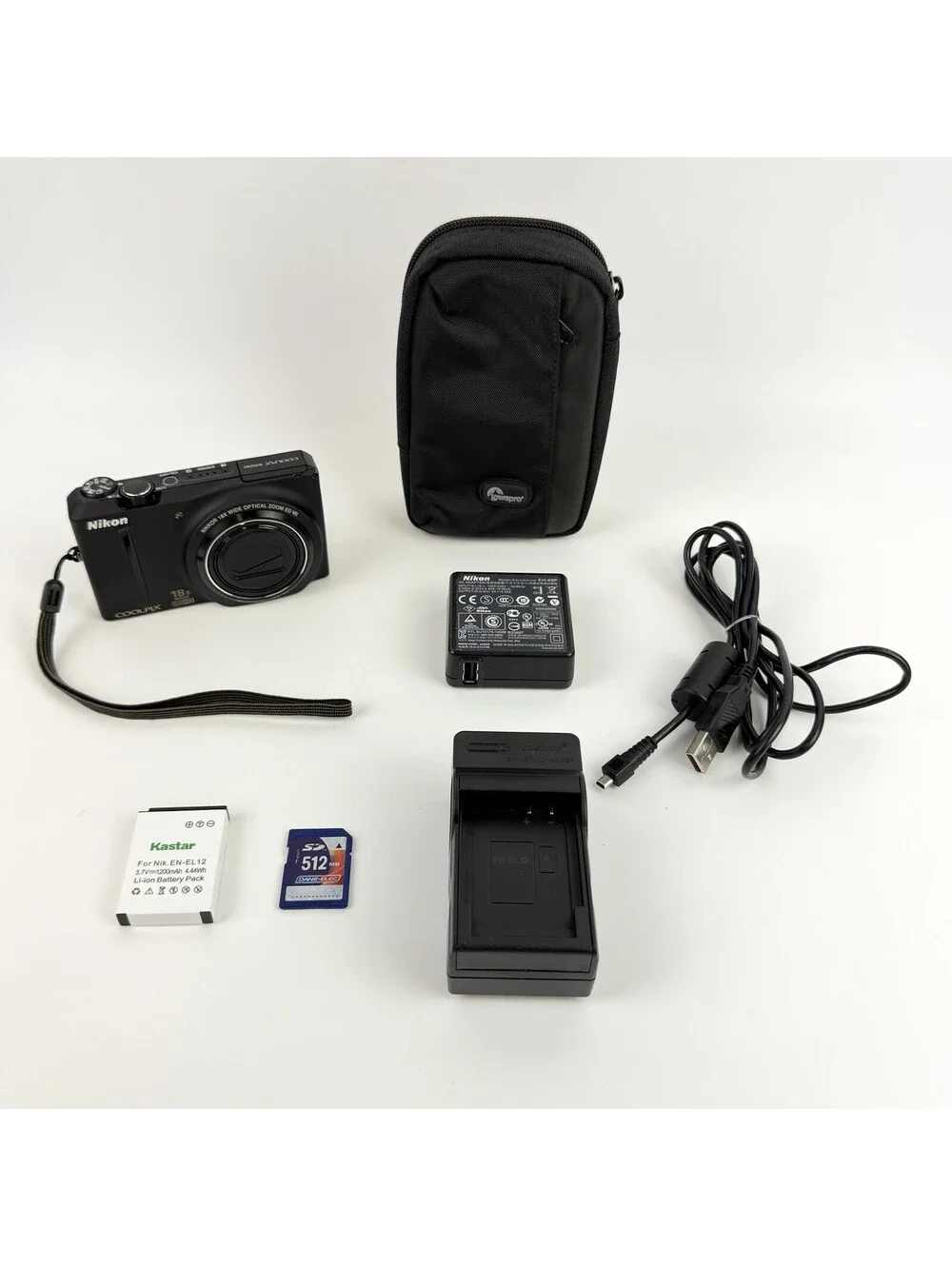 Nikon COOLPIX S9100 12.1MP 18x Optical Zoom Black Digital Camera + Battery + Bag